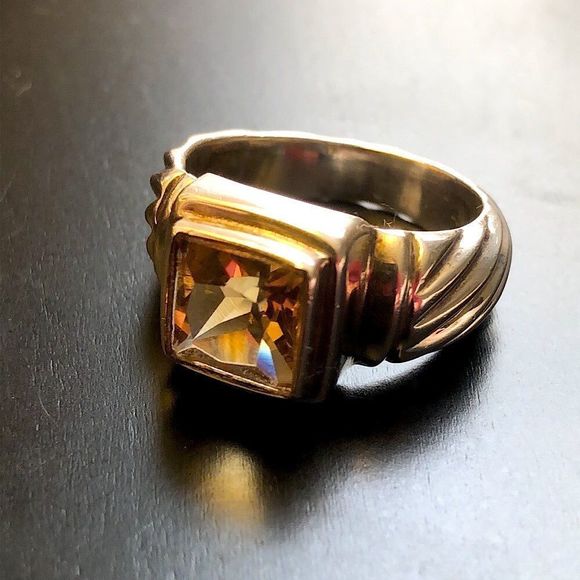 Vintage Sterling Silver Cushion Cut Faceted Citrine Ring - Picture 9 of 13